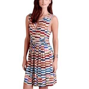 Maeve Anthropologie Rainbow Stripe Twist Front Keyhole A-Line Midi Dress XS